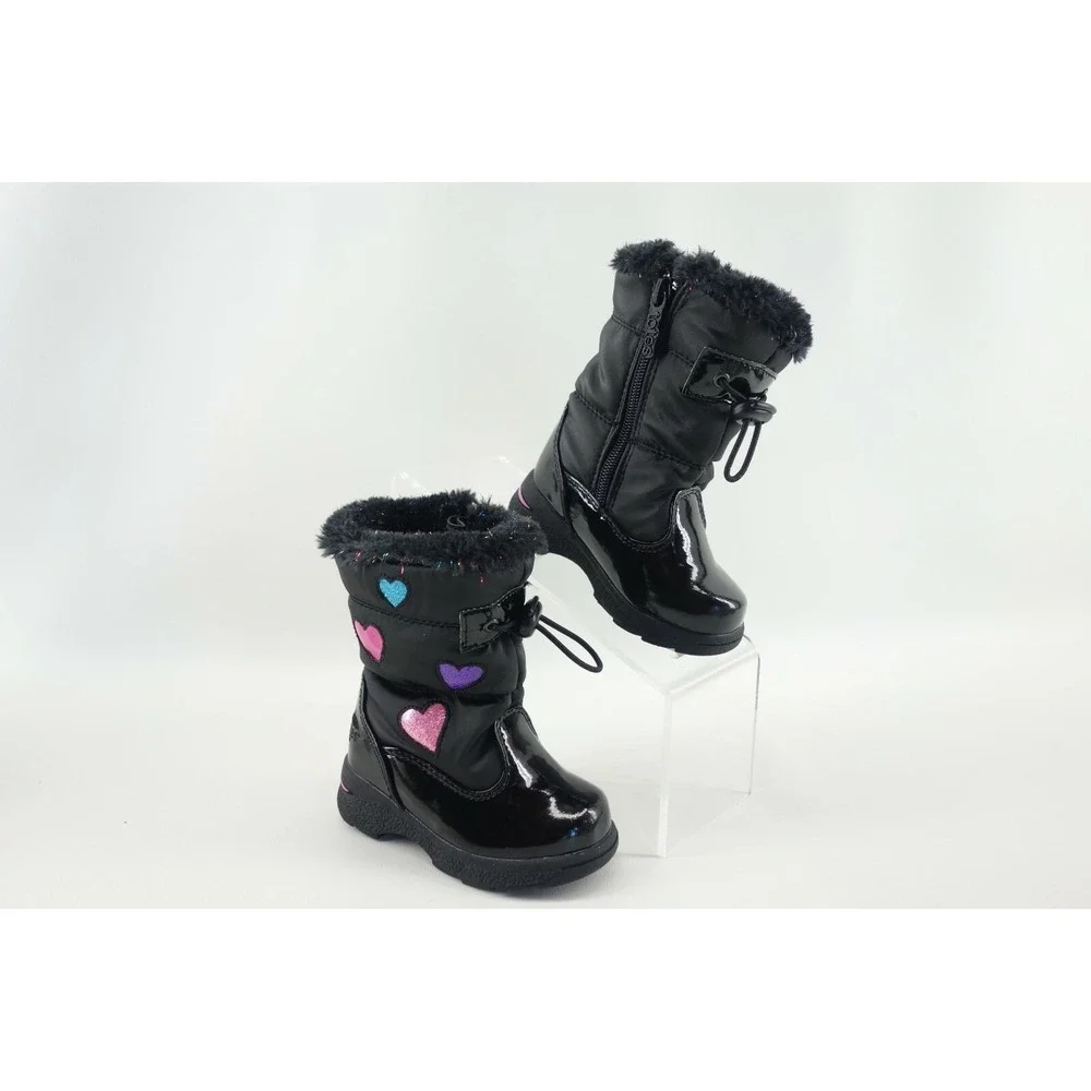 Totes Mindy Hearts Black Pink Toddler Girls Snow Boots‎ Size 6M